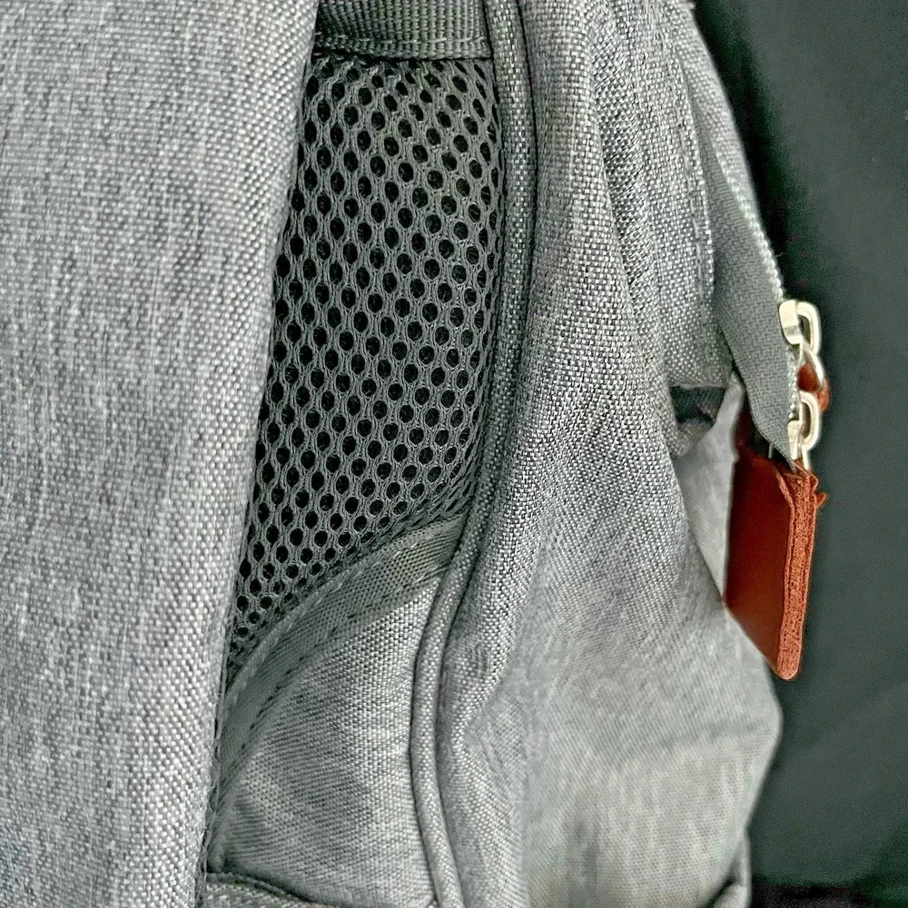 Canway Diaper Bag Backpack Gray‎ Brown Leather Trim Travel Baby Bag Large Multi